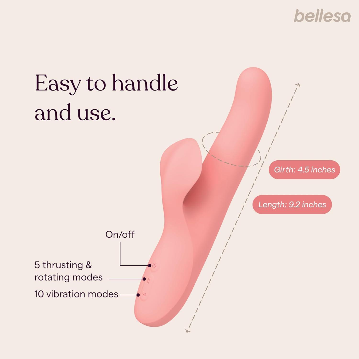 imageBELLESA Thrust GSpot Thrusting Vibrator Clitoral Stimulation GSpot Stimulation Silicone Waterproof USB Rechargeable