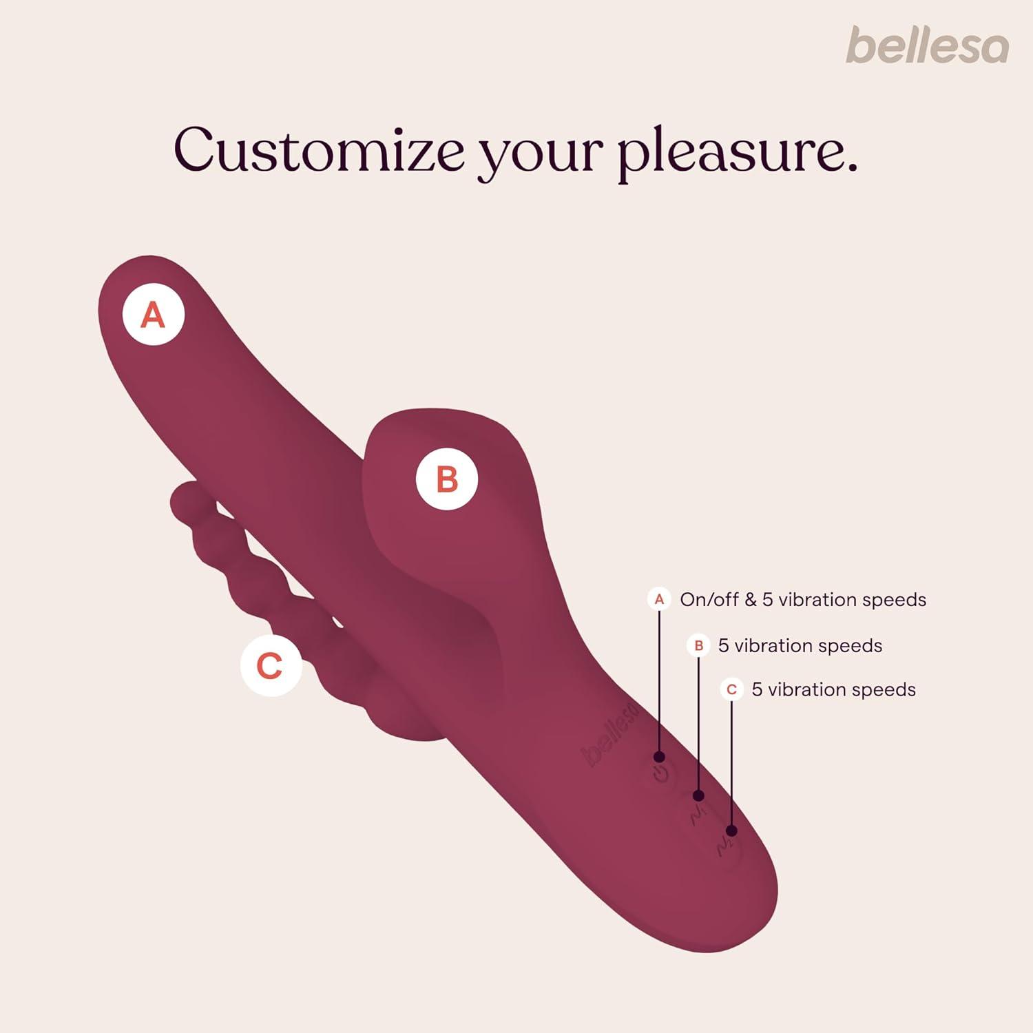 imageBELLESA DP Rabbit Clitoral Stimulation GSpot Stimulation Anal Stimulation Silicone Waterproof USB Rechargeable