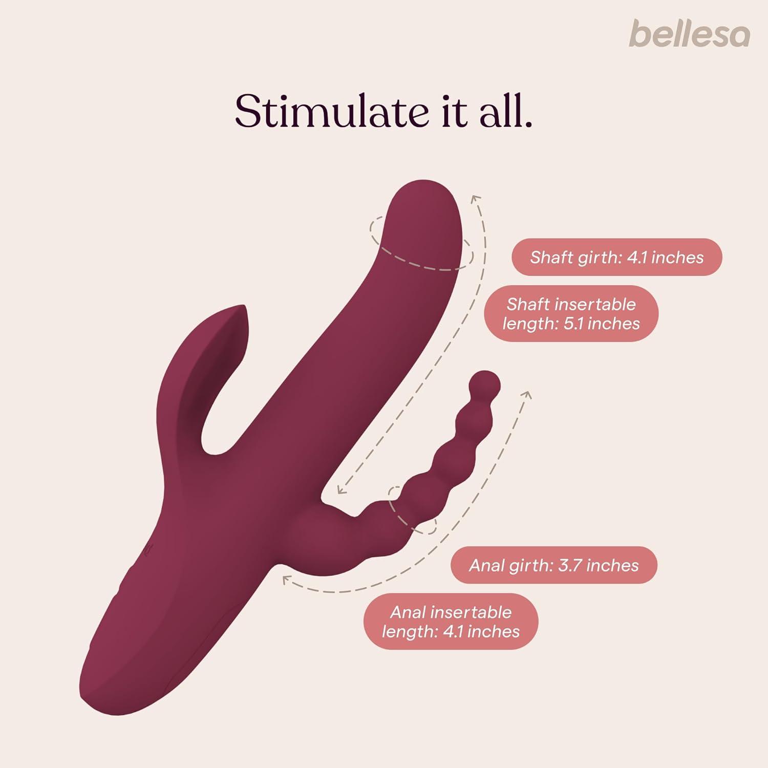 imageBELLESA DP Rabbit Clitoral Stimulation GSpot Stimulation Anal Stimulation Silicone Waterproof USB Rechargeable